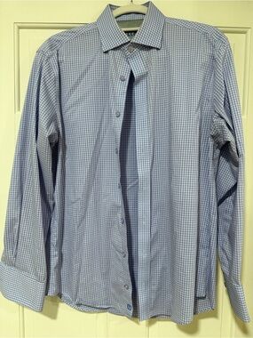 Twillory Performance Dress Shirt 16 32/33 Tailored Fit Blue Purple Check